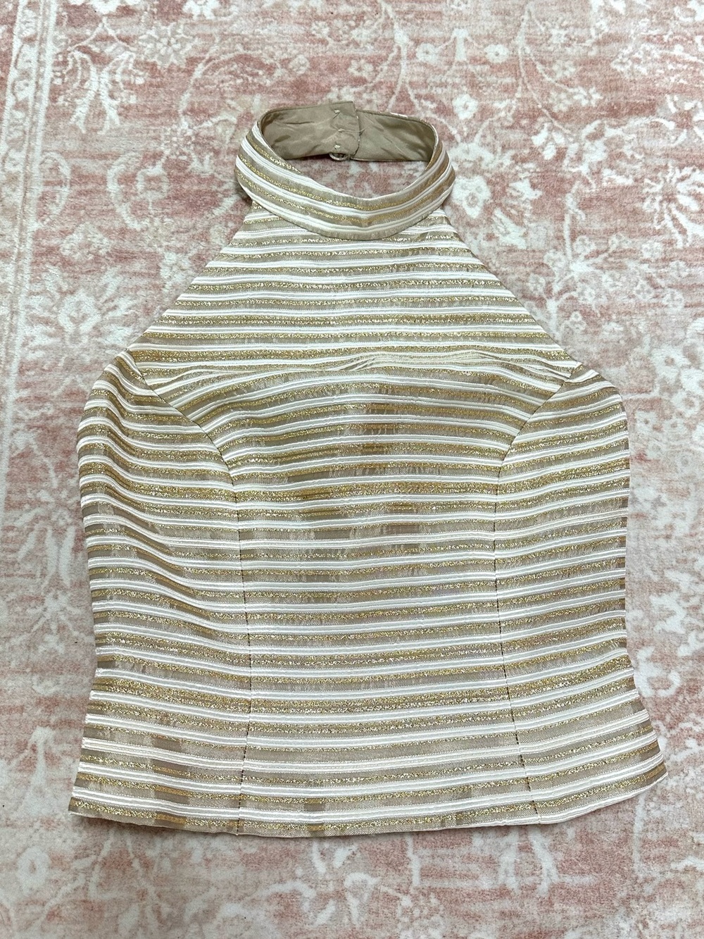 Vintage ✨ Caché Metallic Striped Halter Top - Y2K
